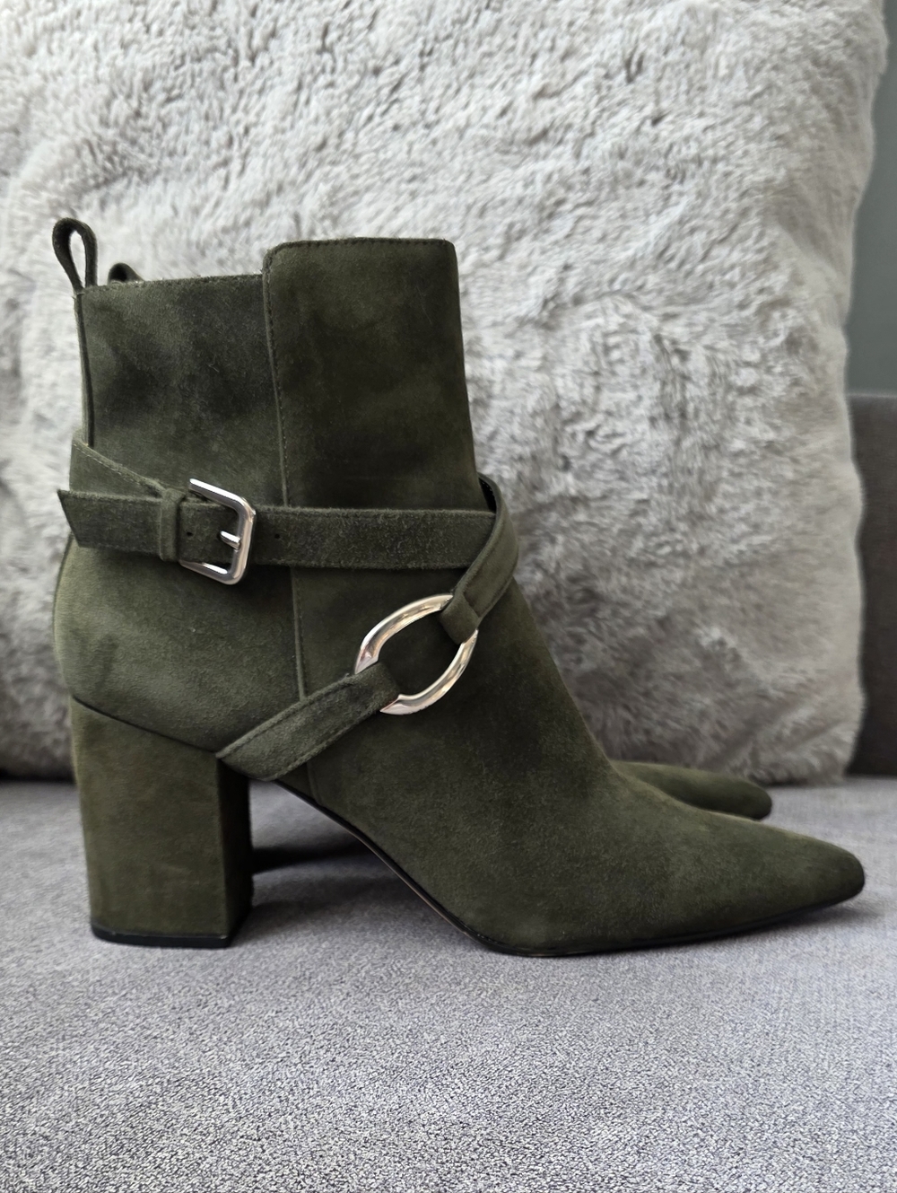 White House Black Market Olive Suede Block Heel Ankle Boots